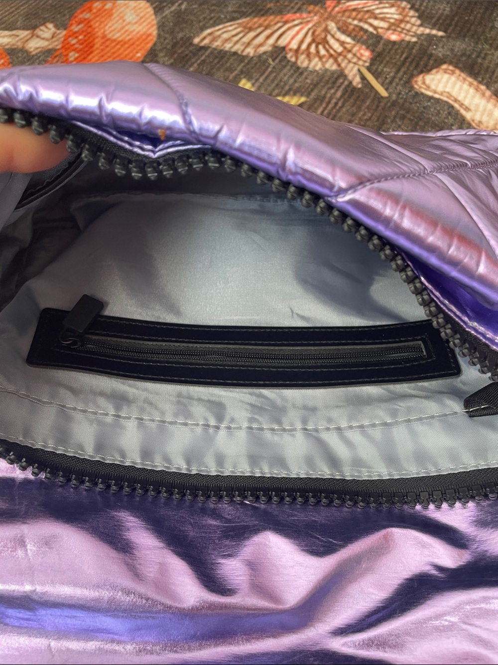 Iridescent Purple Quilted Shoulder Bag with Black Strap IHKWIP - Picture 15 of 16